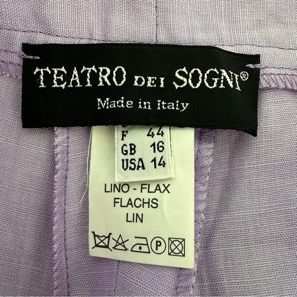 Wide Leg Pants Teatro Dei Sogni Linen Lavender Size 14 - Picture 8 of 12